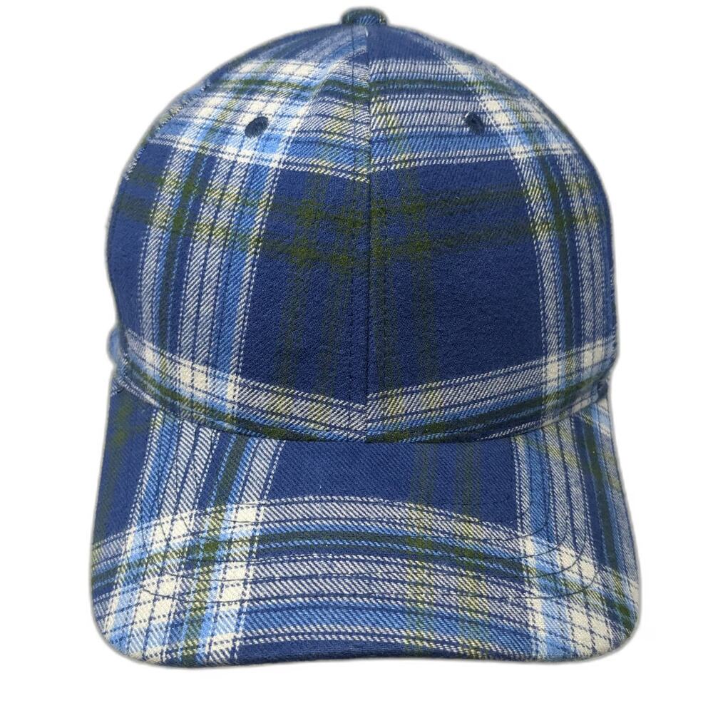 Backpacker Baseball Cap Blue One Size Plaid Cotton Strapback Hat Mountain Logo